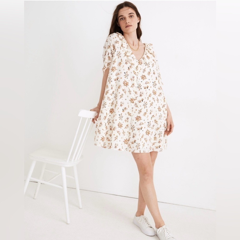 Madewell Ruffle Button-Front Trapeze Dress in Floral Reef. Size XXS- oversized